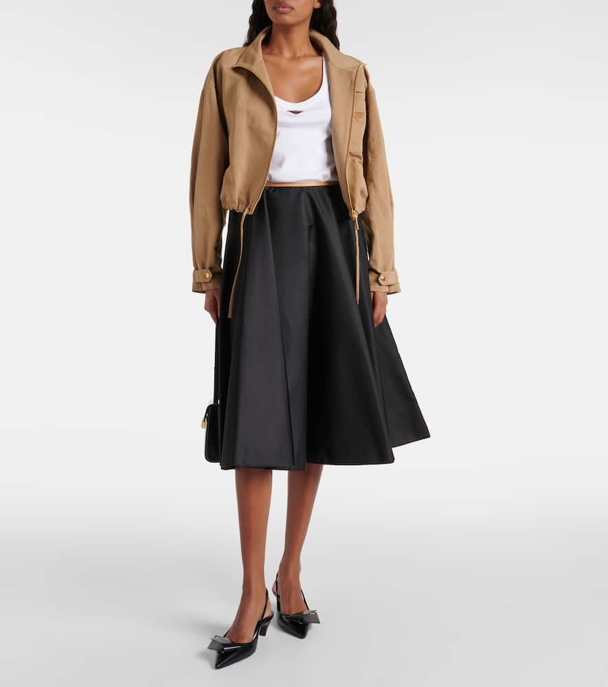 Prada Re-nylon Leather-trimmed Midi Skirt In Black