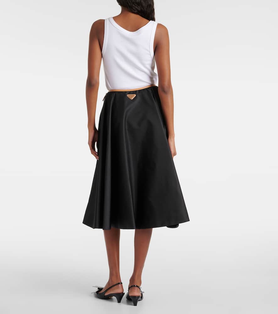Prada Re-nylon Leather-trimmed Midi Skirt In Black