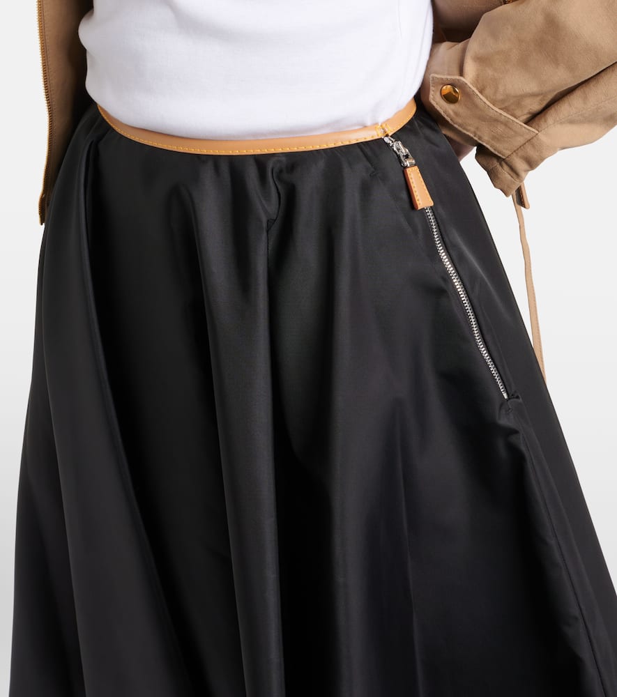 Prada Re-nylon Leather-trimmed Midi Skirt In Black