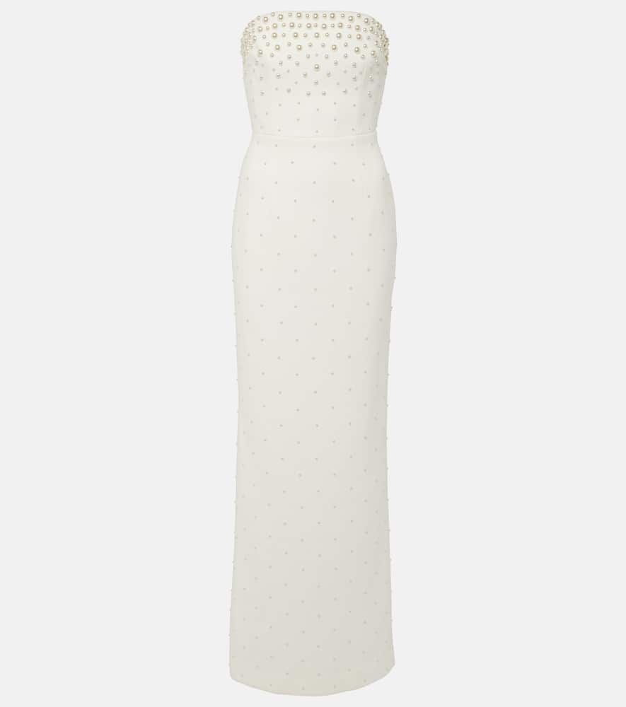 Shop Rebecca Vallance Bridal Theresa Faux Pearl-embellished Gown In White