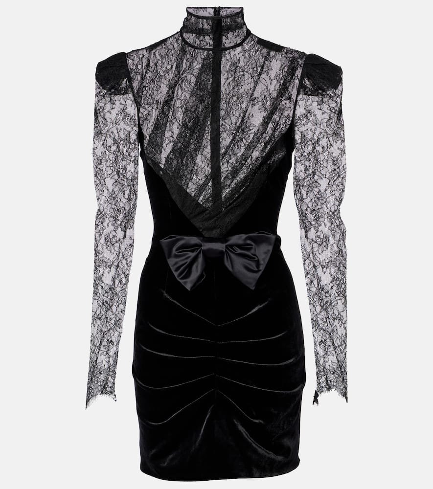 Alessandra Rich Bow-detail velvet and lace minidress