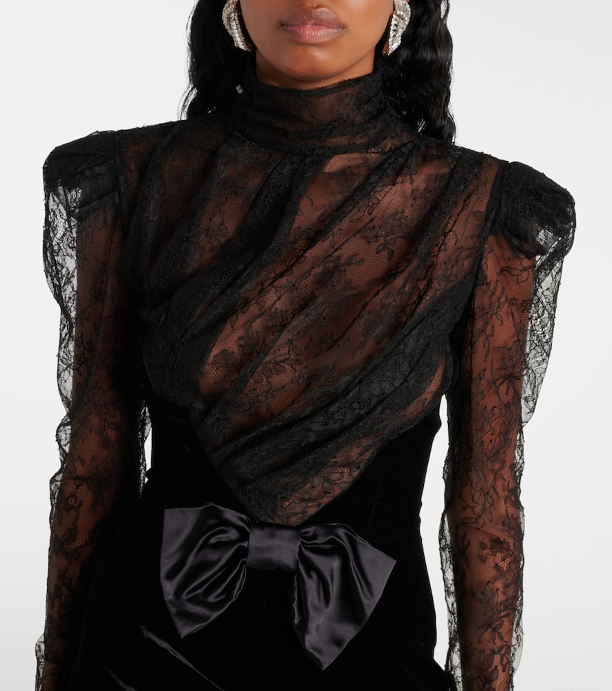 Alessandra Rich Paneled Gathered Lace And Ruched Velvet Mini Dress In Black