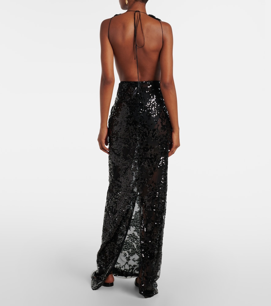 VICTORIA BECKHAM SEQUINED HIGH-RISE TULLE MAXI SKIRT