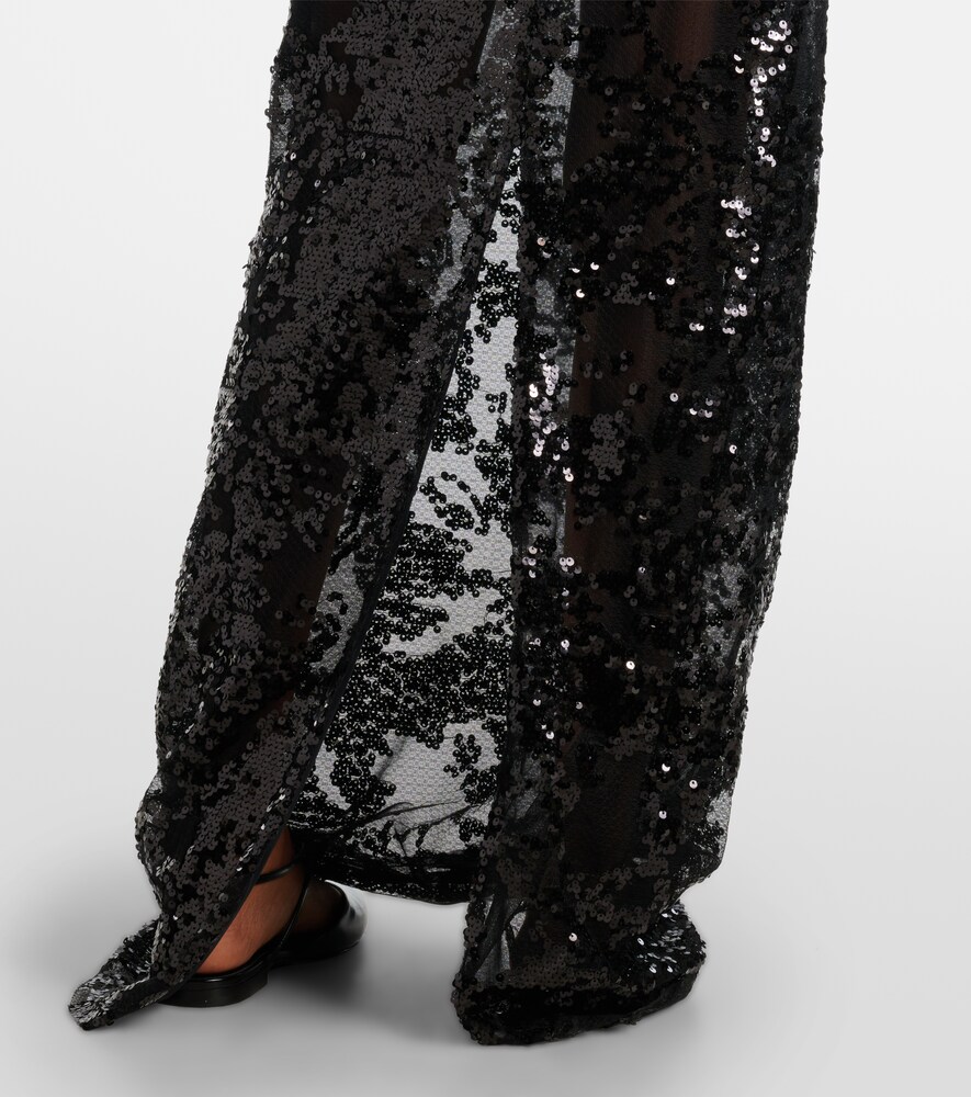 VICTORIA BECKHAM SEQUINED HIGH-RISE TULLE MAXI SKIRT