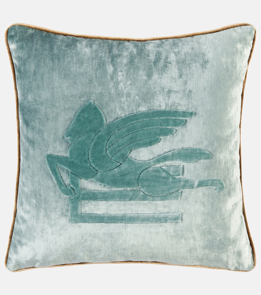 Etro New Pegaso Embroidered Wool-blend Cushion In Blue