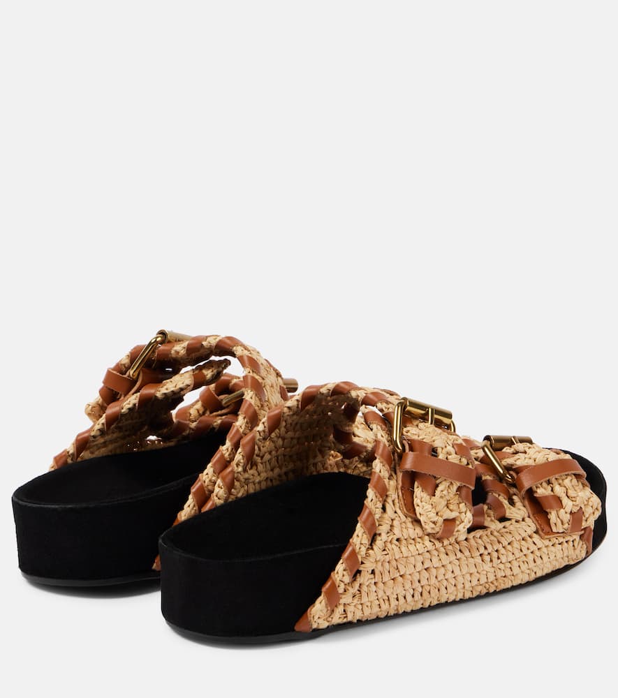 Isabel Marant Lennyo Leather-trimmed Woven Raffia Sandals In Neutrals