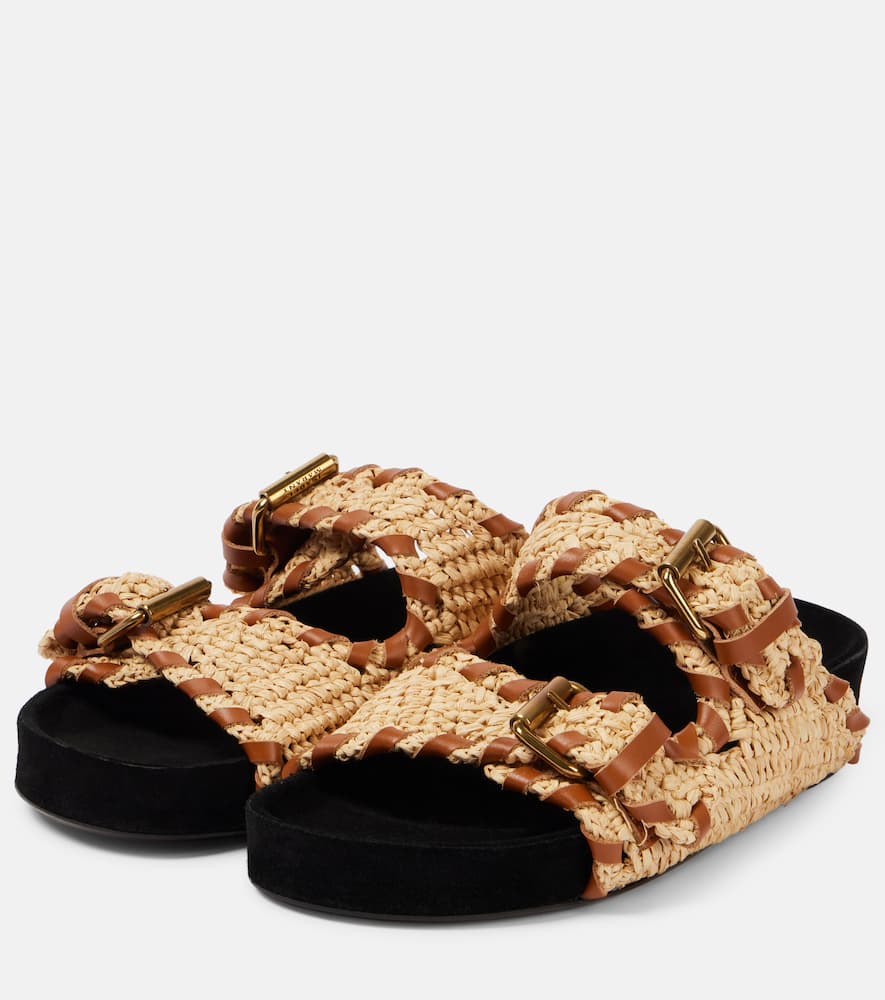 Isabel Marant Lennyo Leather-trimmed Woven Raffia Sandals In Neutrals