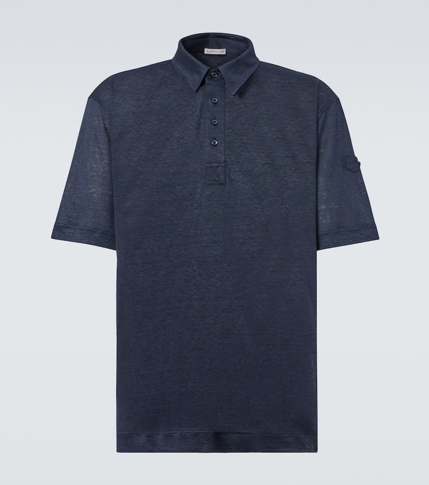 Moncler Logo Linen Polo Shirt In Blue