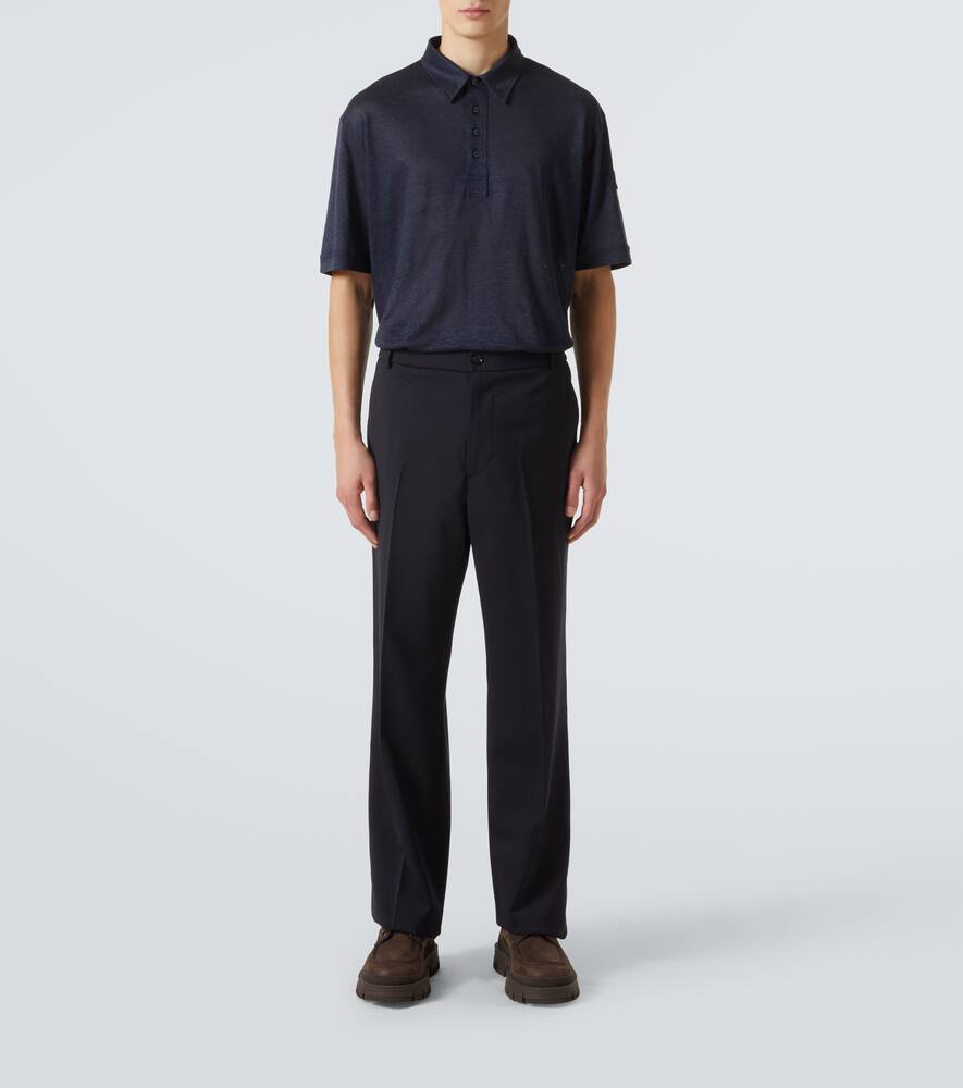 Moncler Logo Linen Polo Shirt In Blue