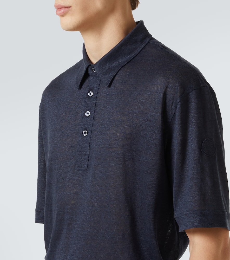 Moncler Logo Linen Polo Shirt In Blue