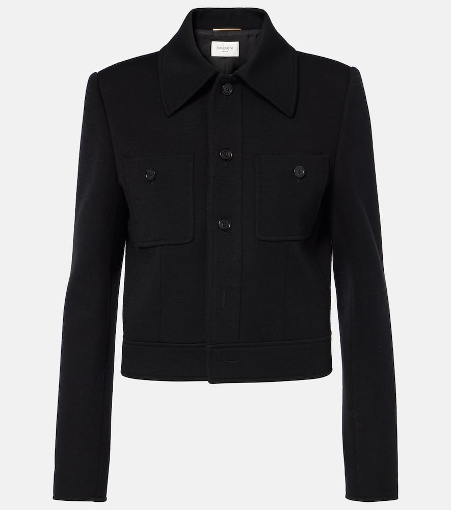 Cropped wool-blend jersey jacket