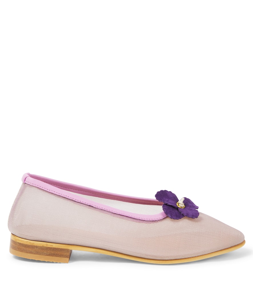 Pèpè Floral-appliqué Mesh Ballet Flats In Purple