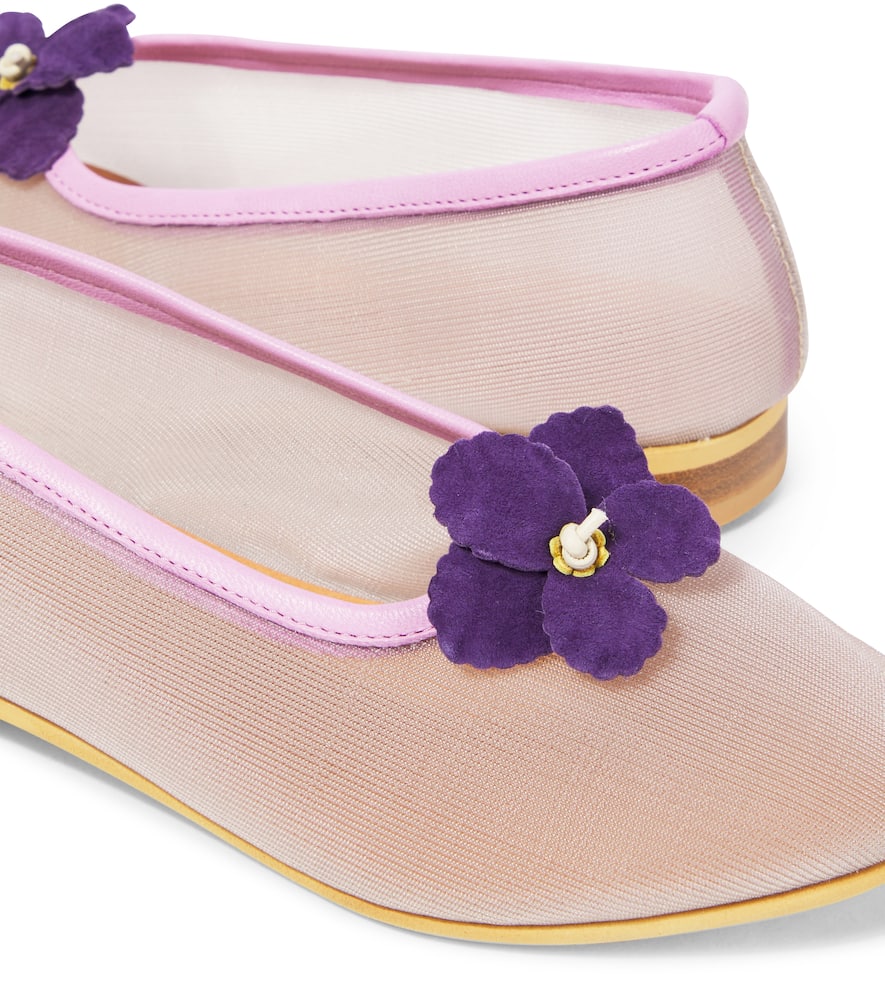 Pèpè Floral-appliqué Mesh Ballet Flats In Purple