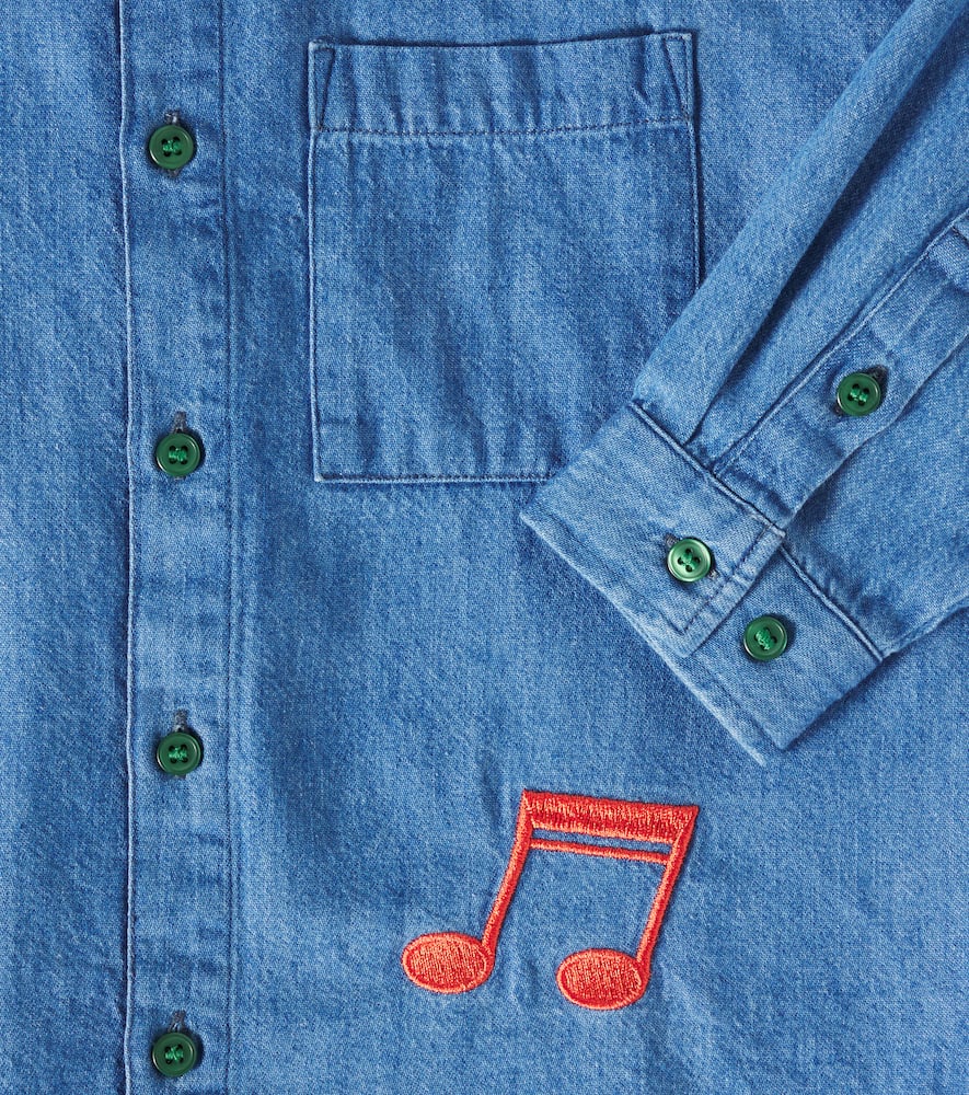 Mini Rodini Blue Shirt With Embroidery On The Front In Denim Boy In Blue