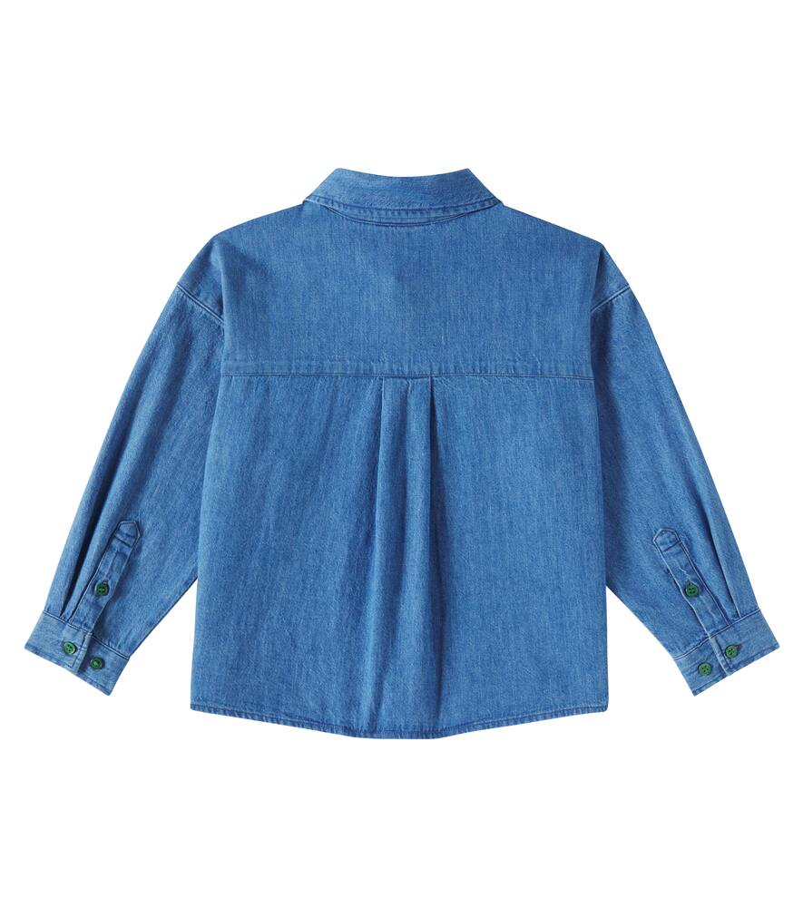 Mini Rodini Blue Shirt With Embroidery On The Front In Denim Boy In Blue