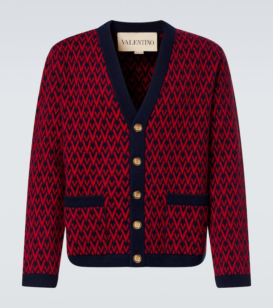 Valentino Cardigan With Toute La V Pattern In Blue