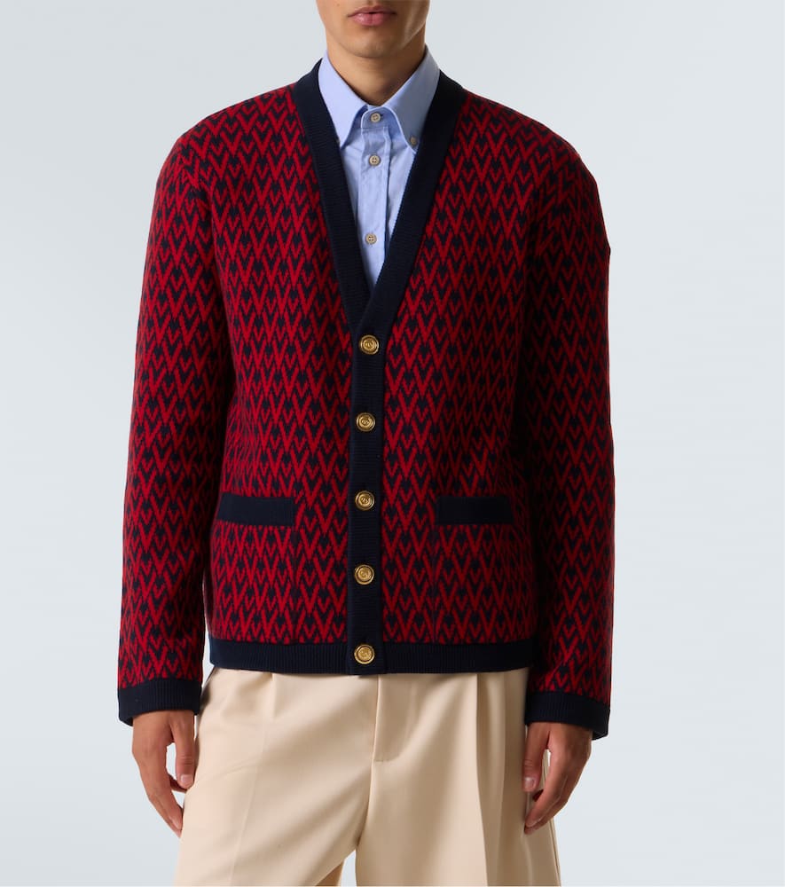 Valentino Cardigan With Toute La V Pattern In Blue