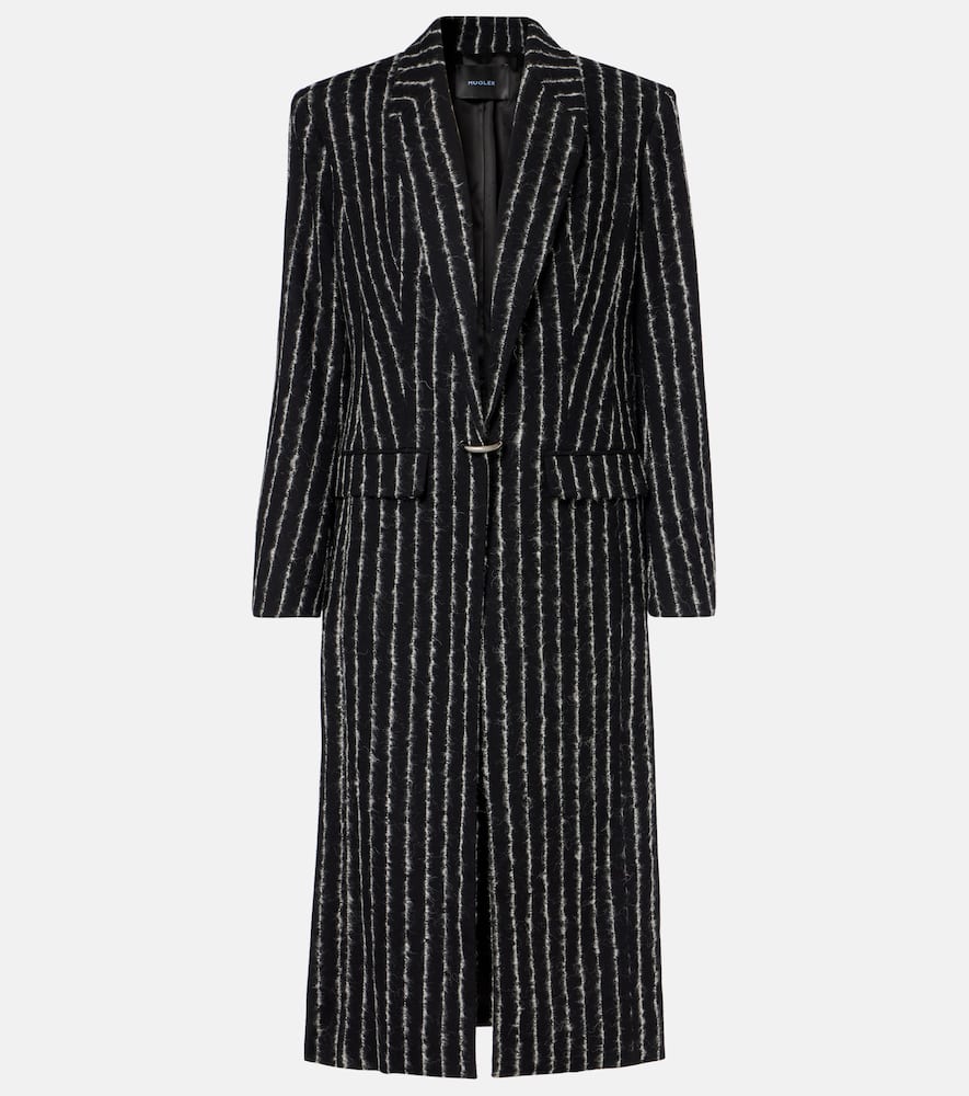 Mugler Pinstripe Wool-blend Coat In Black