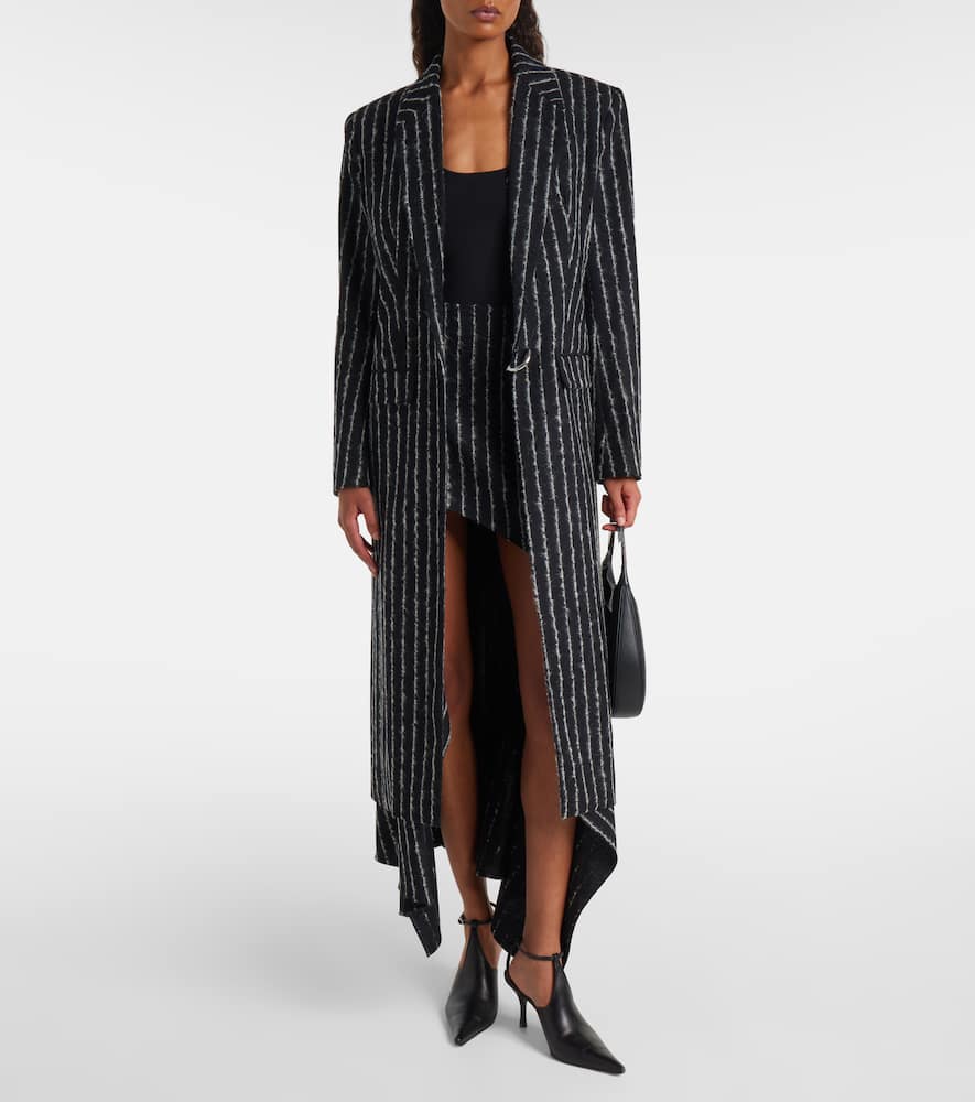 Mugler Pinstripe Wool-blend Coat In Black