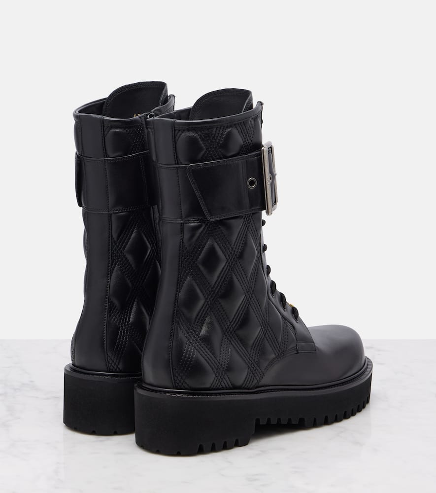 Valentino Quilted Combat Booties Buckle Detail In Black