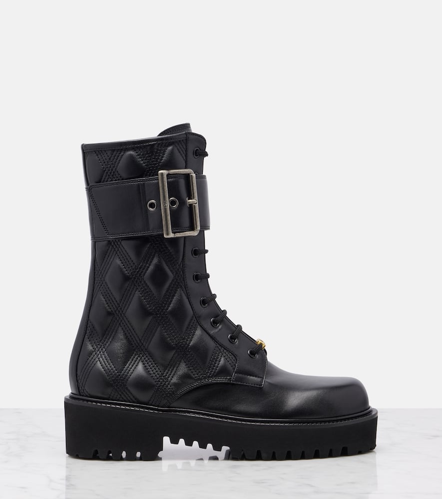 Valentino Quilted Combat Booties Buckle Detail In Black