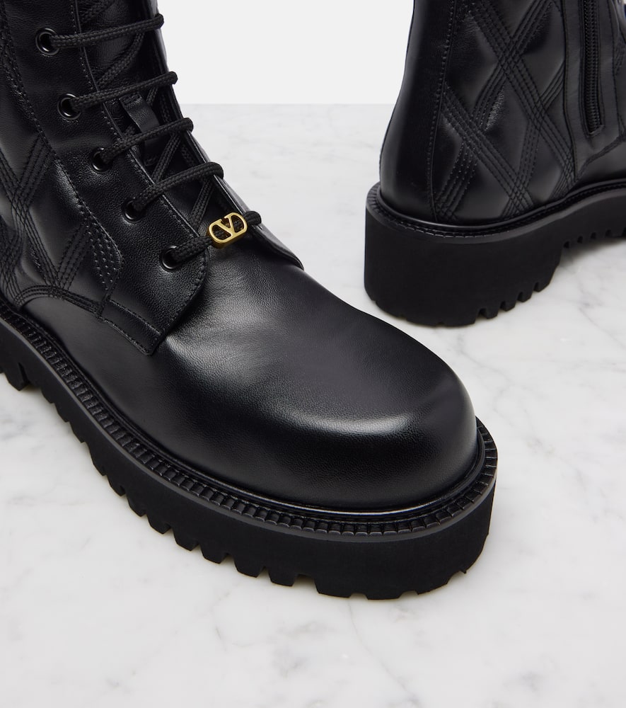 Valentino Quilted Combat Booties Buckle Detail In Black