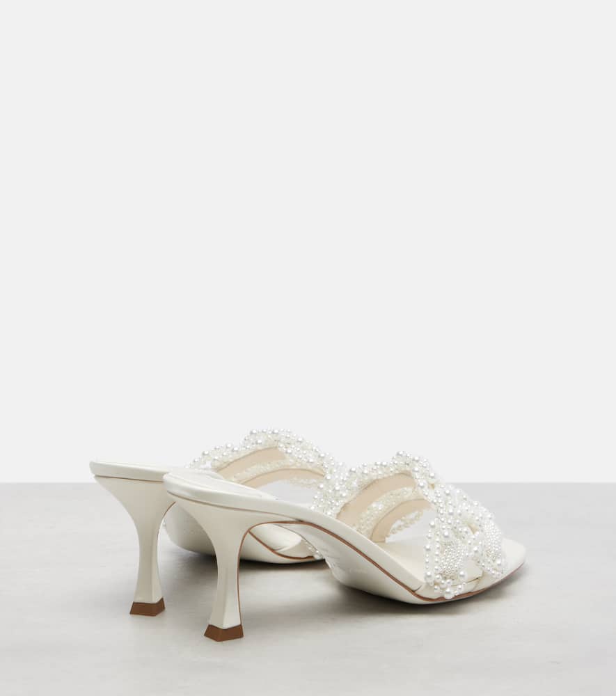 Jimmy Choo Cary 70 Faux Pearl-embellished Satin Mules