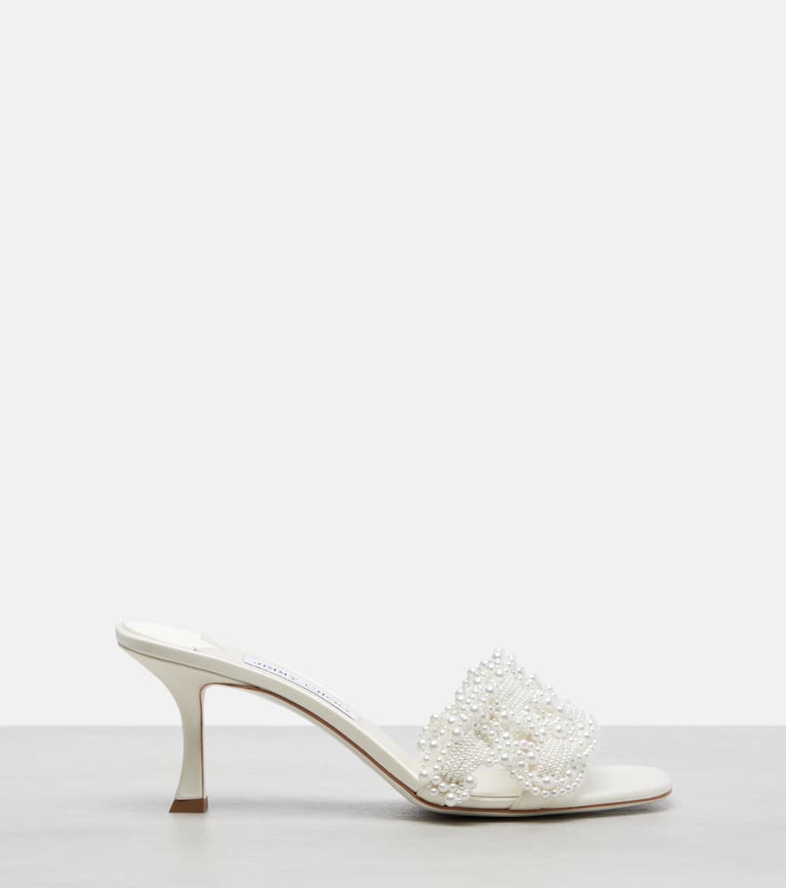 Jimmy Choo Cary 70 Faux Pearl-embellished Satin Mules