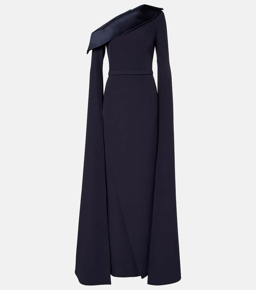 Safiyaa Rinoa Caped Crépe Gown In Blue