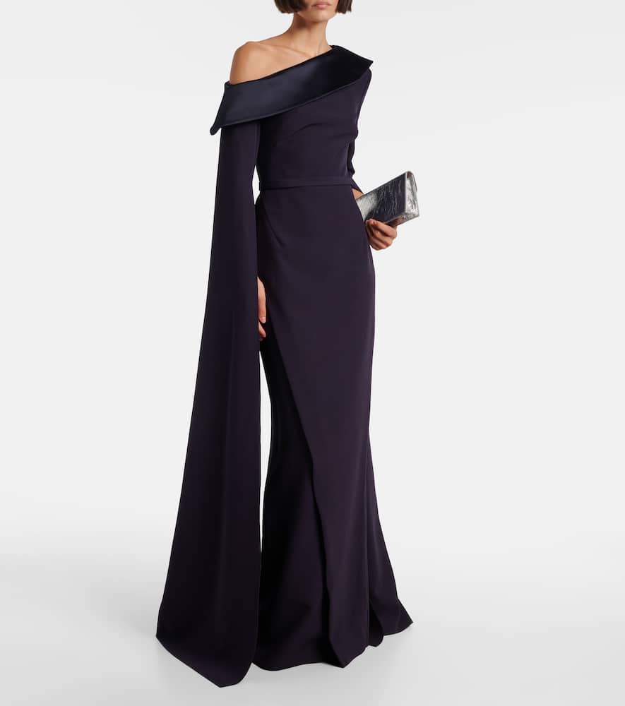Safiyaa Rinoa Caped Crépe Gown In Blue