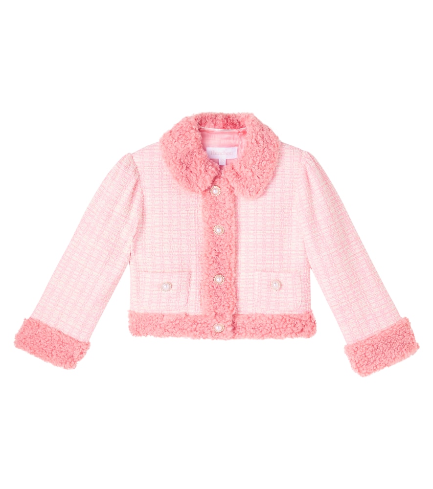 Patachou Faux Shearling-trimmed Tweed Jacket In Pink