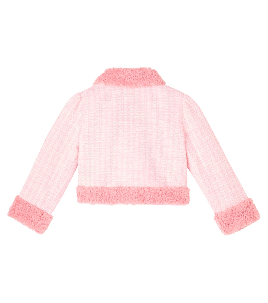 Patachou Faux Shearling-trimmed Tweed Jacket In Pink
