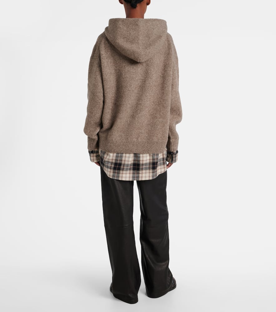 Acne Studios Womens Beige Melange Contrast-check-print Relaxed-fit Wool-blend Hoodie Xs In Brown