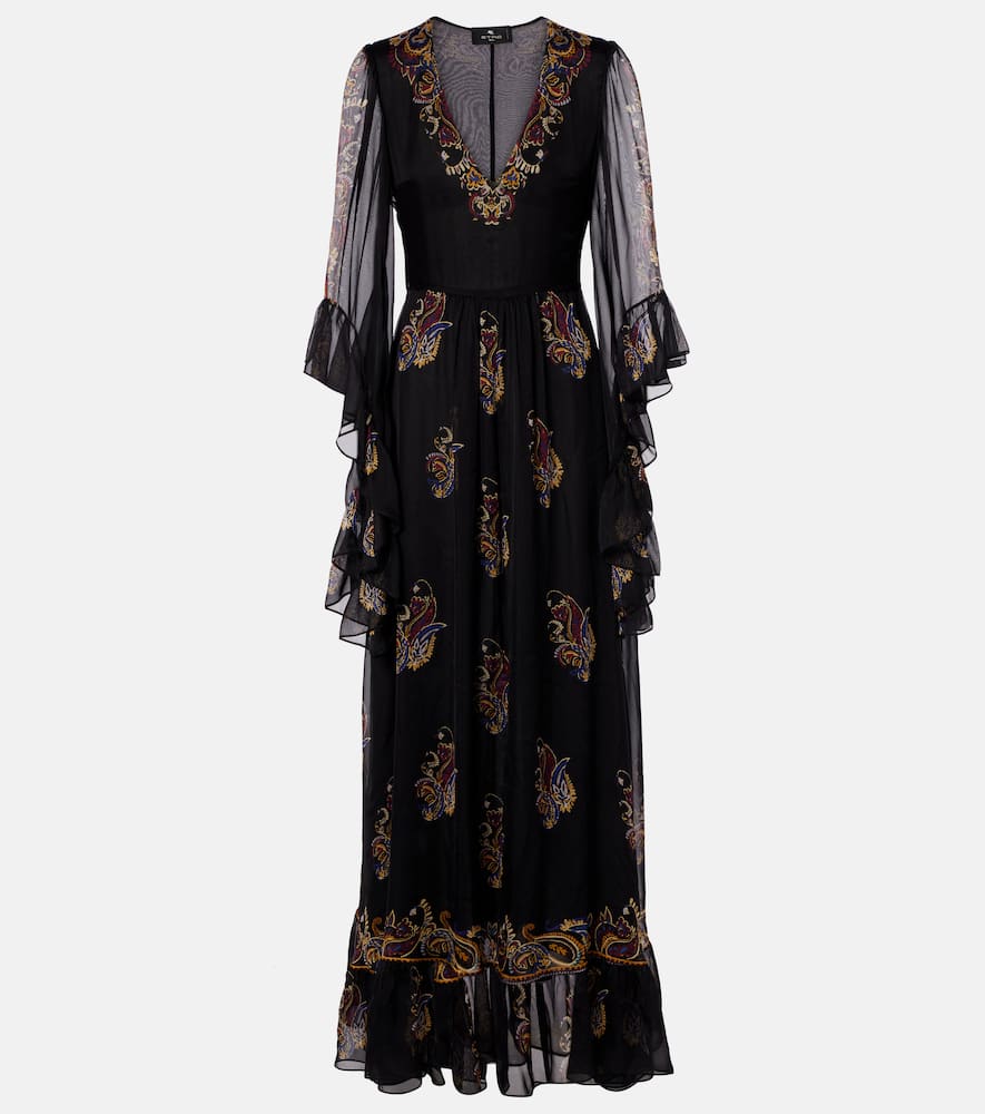 Etro Paisley Silk Maxi Dress In Blue