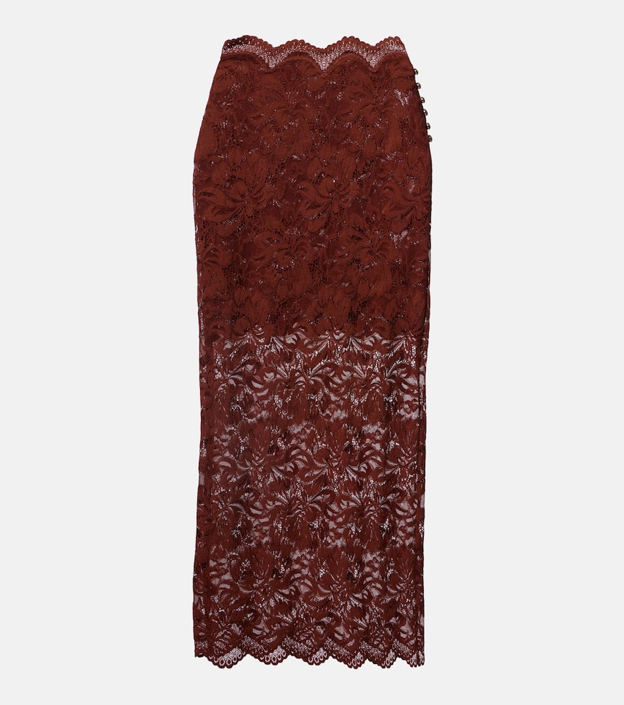 Rabanne Floral Lace Midi Skirt In Brown
