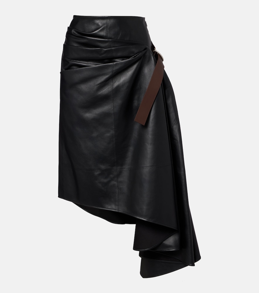 Loewe Asymmetric draped leather midi skirt
