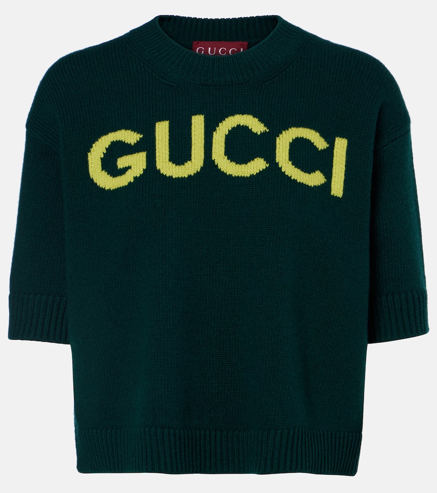 Gucci Logo Wool Top In Green