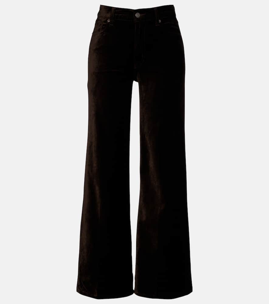 Frame Le Slim Palazzo Cotton-blend Velvet Wide-leg Pants In Brown