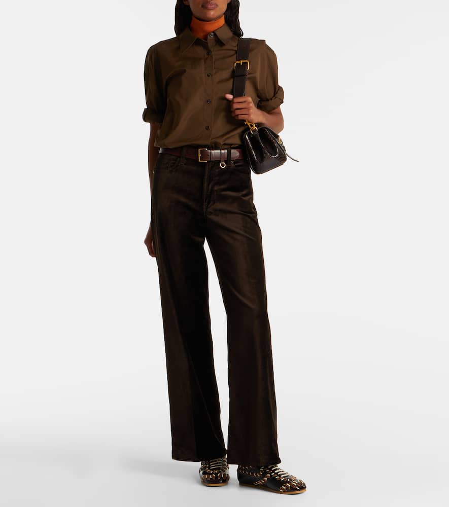 Frame Le Slim Palazzo Cotton-blend Velvet Wide-leg Pants In Brown