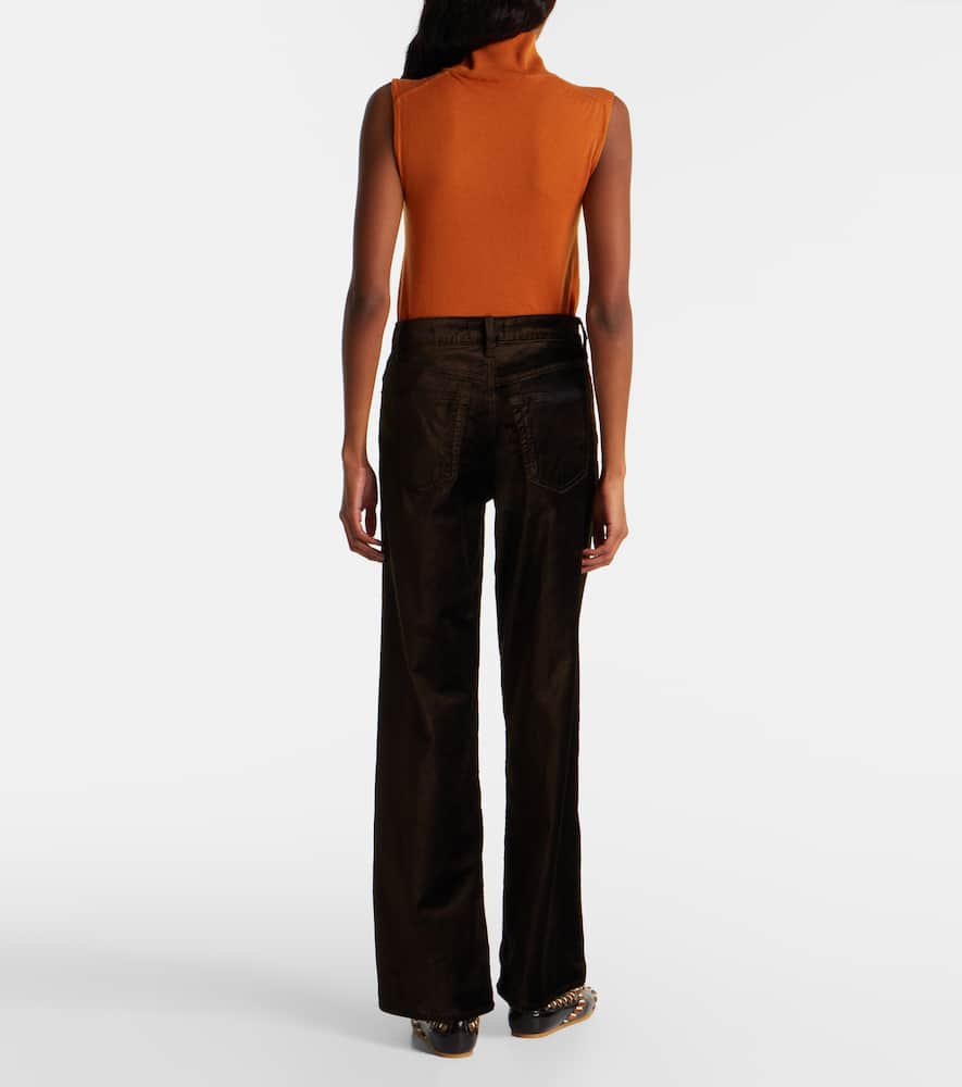 Frame Le Slim Palazzo Cotton-blend Velvet Wide-leg Pants In Brown