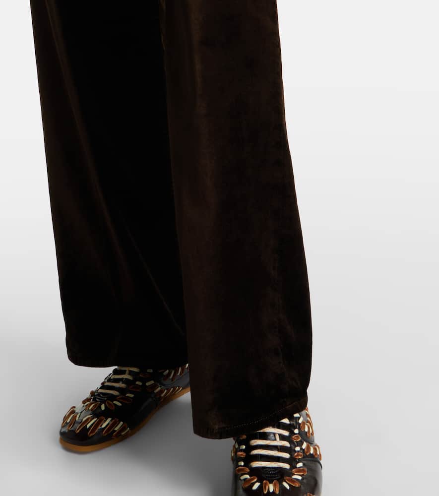 Frame Le Slim Palazzo Cotton-blend Velvet Wide-leg Pants In Brown