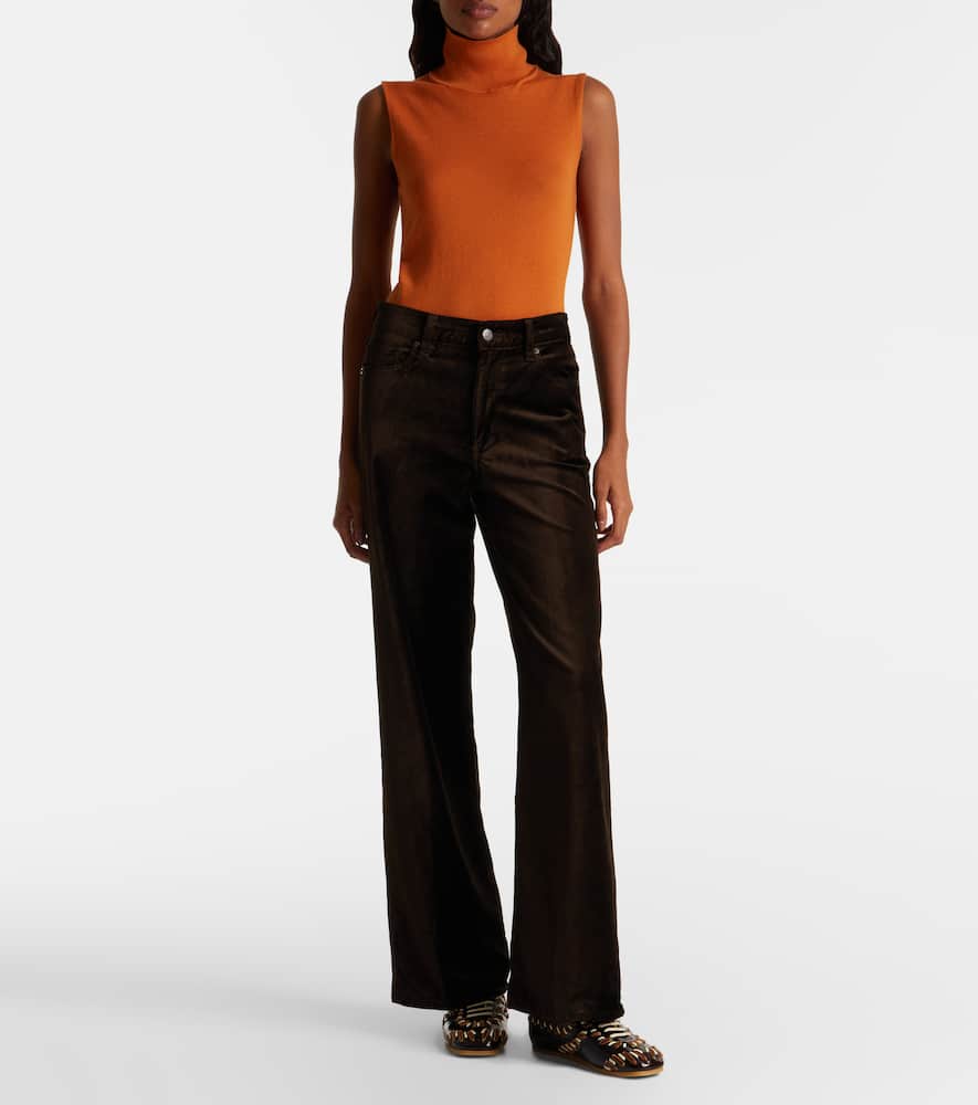 Frame Le Slim Palazzo Cotton-blend Velvet Wide-leg Pants In Brown