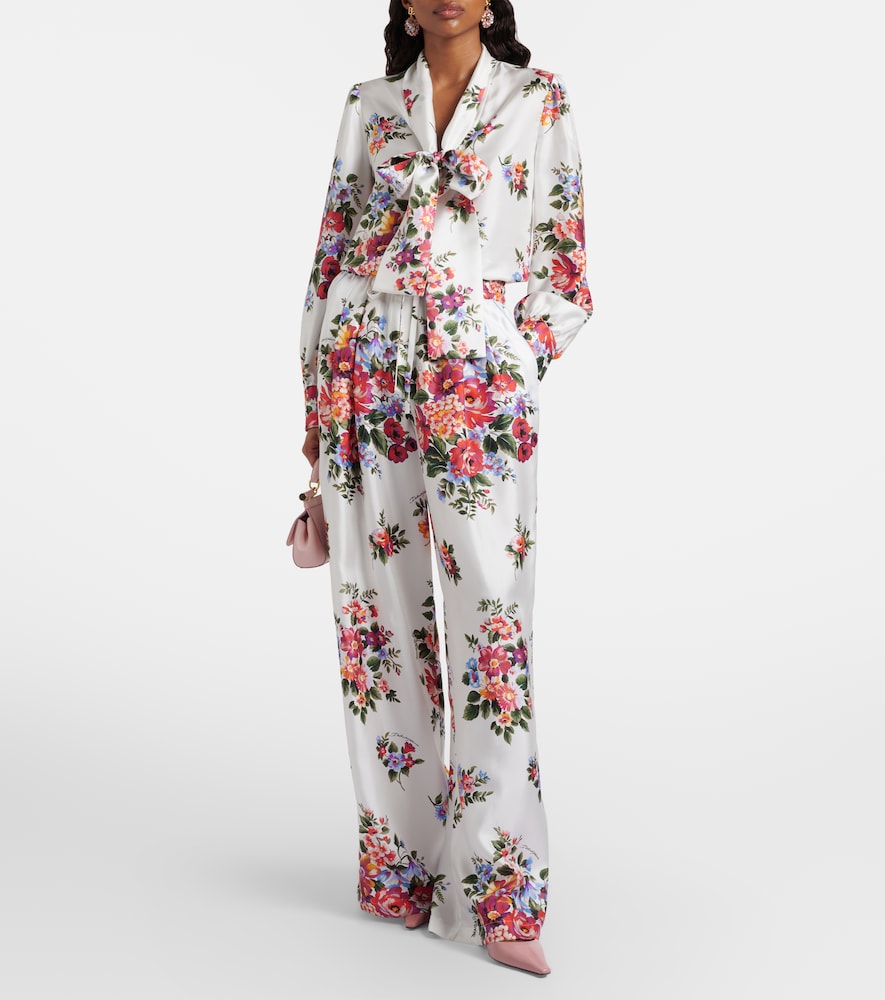 Dolce & Gabbana Floral tie-neck silk blouse
