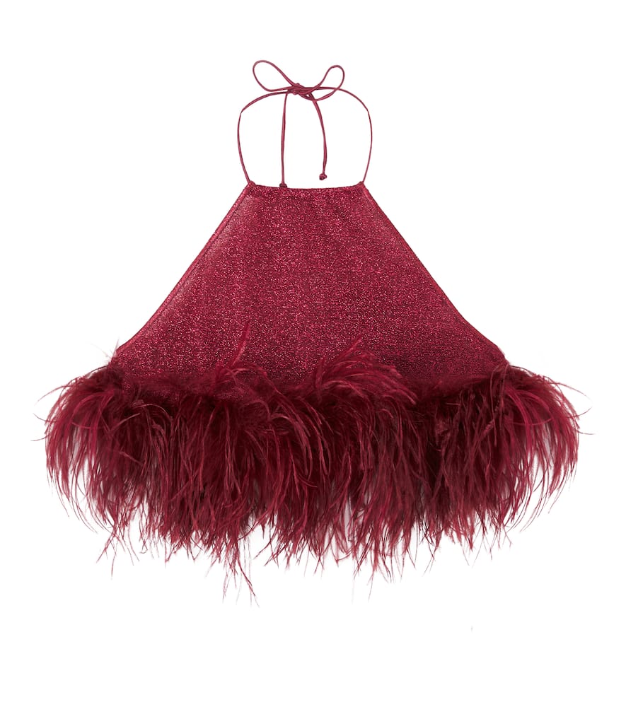 Oseree Oséree Kids Lumière Feather-trimmed Top In Burgundy