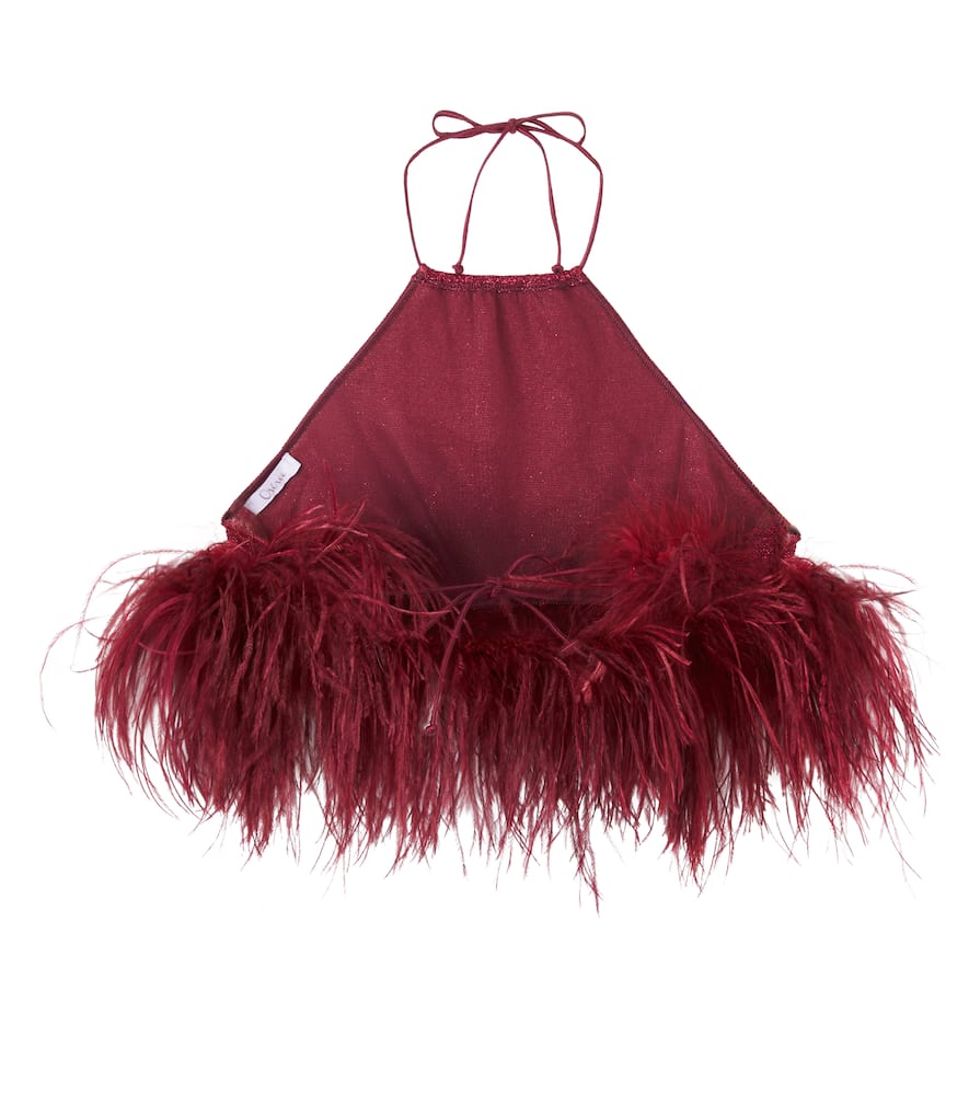 Oseree Oséree Kids Lumière Feather-trimmed Top In Burgundy