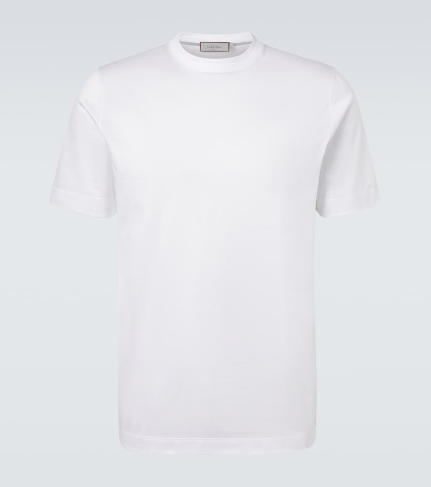 Canali White Microstructured Cotton T-shirt With Closed Hem