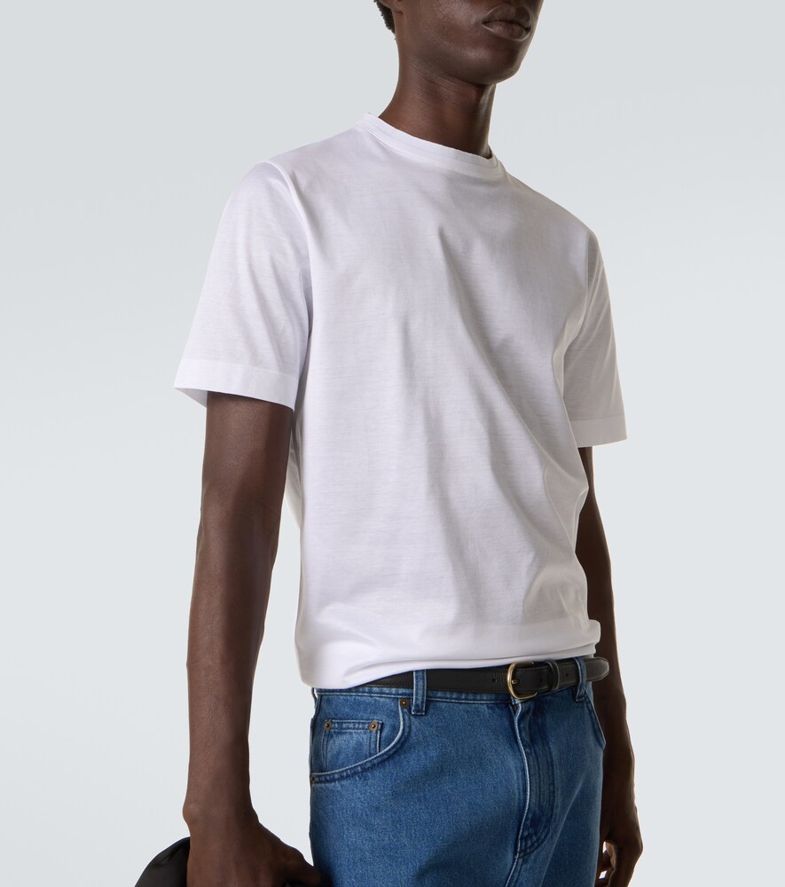 Canali White Microstructured Cotton T-shirt With Closed Hem