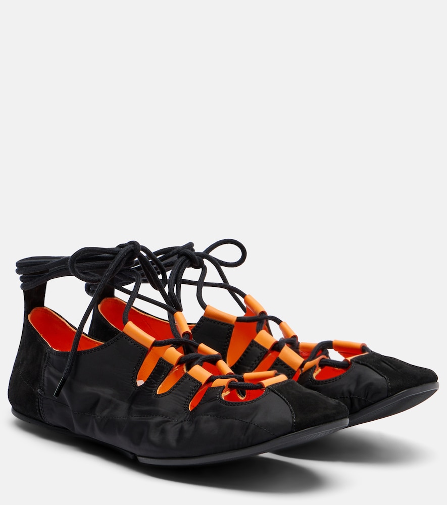 Alaia Alaïa Suede-trimmed lace-up ballet flats