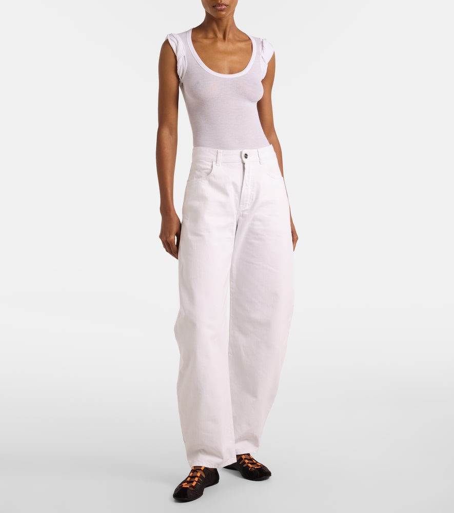 Alaïa Suede-Trimmed Lace-Up Ballet Flats