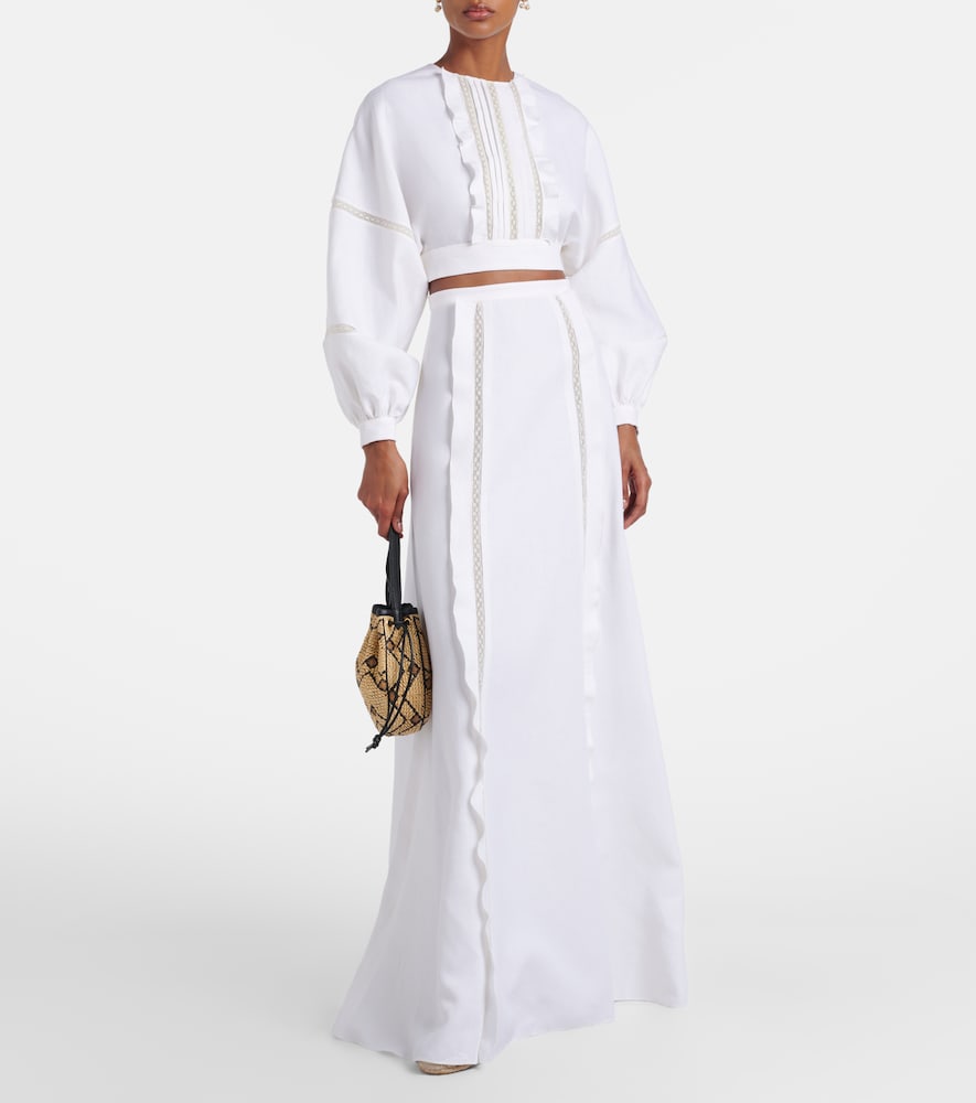 Valentino Lace-trimmed linen maxi skirt